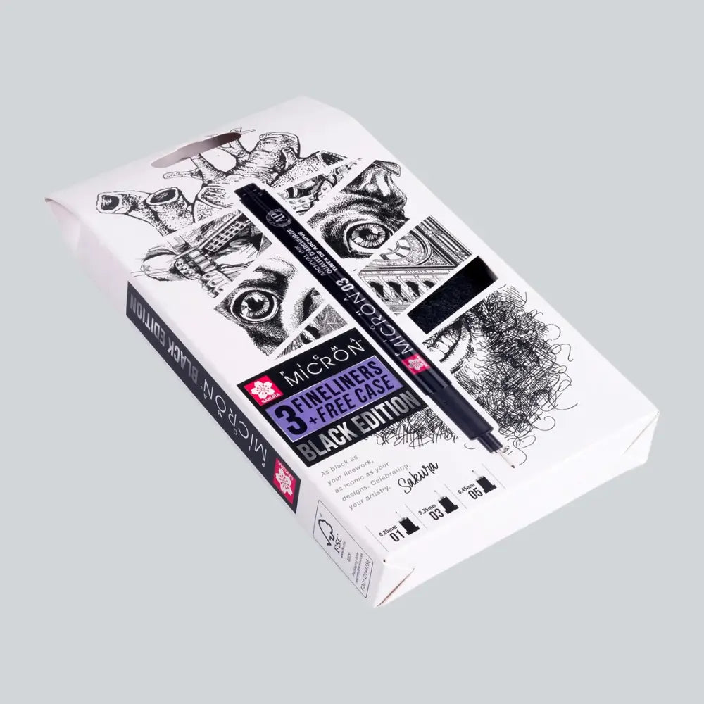 PIGMA® Micron™ Schwarz Edition Set + gratis Stiftetui , 3 Grössen, schwarz