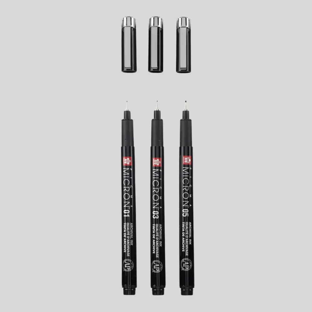 PIGMA® Micron™ Schwarz Edition Set + gratis Stiftetui , 3 Grössen, schwarz