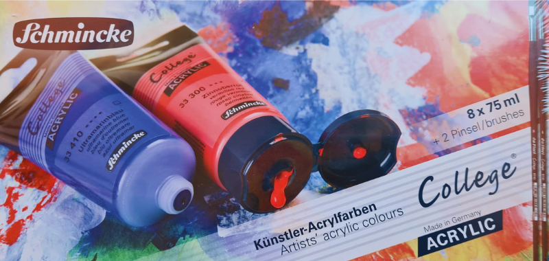 College® Acrylcolor Set, 8 x 75 ml + 2 Pinsel