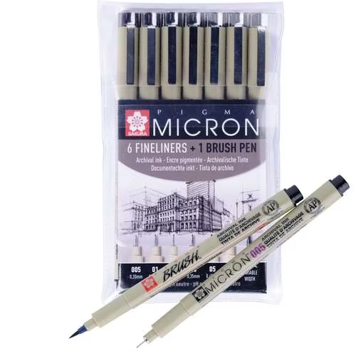 PIGMA® Micron™ Set mit 6 Finelinern + 1 Brush Pen