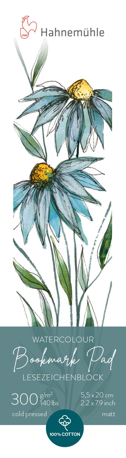 Watercolour Lesezeichenblock, 5.5 x 20 cm