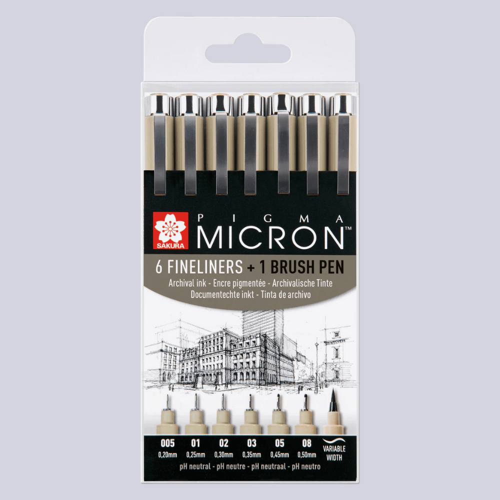PIGMA® Micron™ Set mit 6 Finelinern + 1  Brush Pen