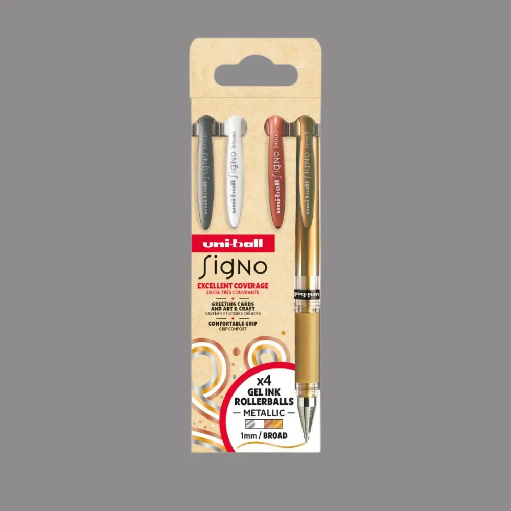 UNI-Ball SIGNO broad Gel-Roller 4er-Set, silber, weiss, bronze, gold