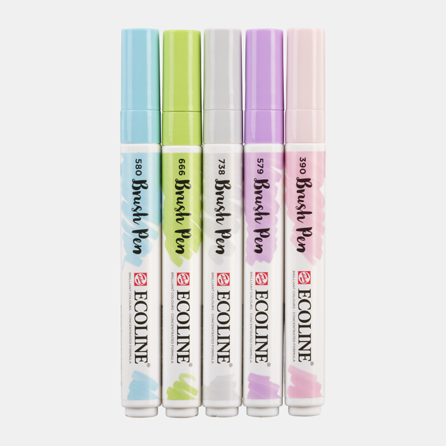Brush Pen-Set, 5er-Set, Pastell