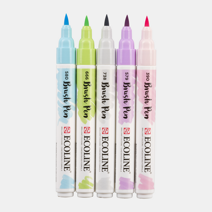 Brush Pen-Set, 5er-Set, Pastell