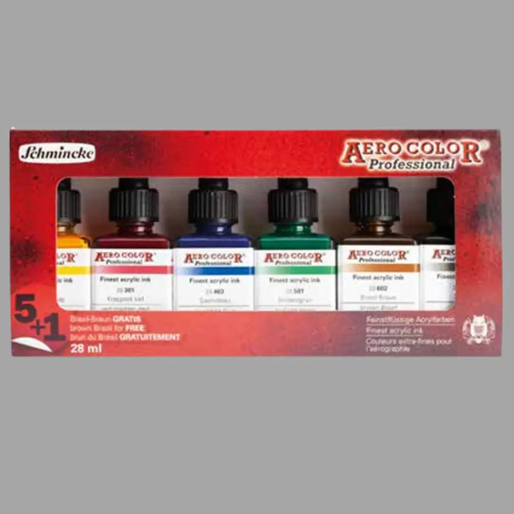 AERO COLOR® Professional -  Finest acrylic ink - Kartonset, 6 x 28 ml (5 + 1)